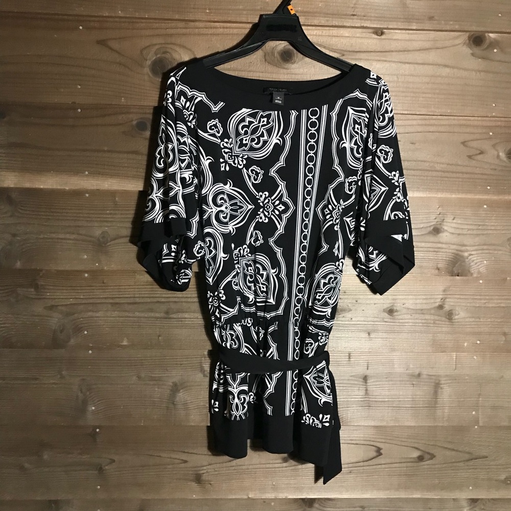 WHBM 3/4 Sleeve Tie Waist Boat Neck Tunic. Sz Med